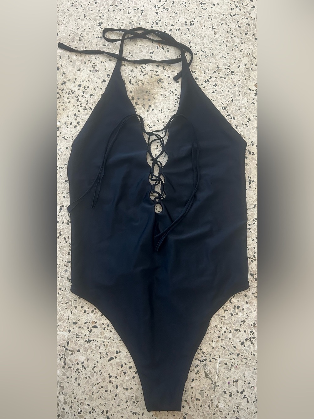 Women’s Black Lace-Up Halter Swimsuit